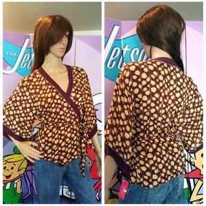 ⬇️ Berry & Gold Cross Front Kimono Wrap Top